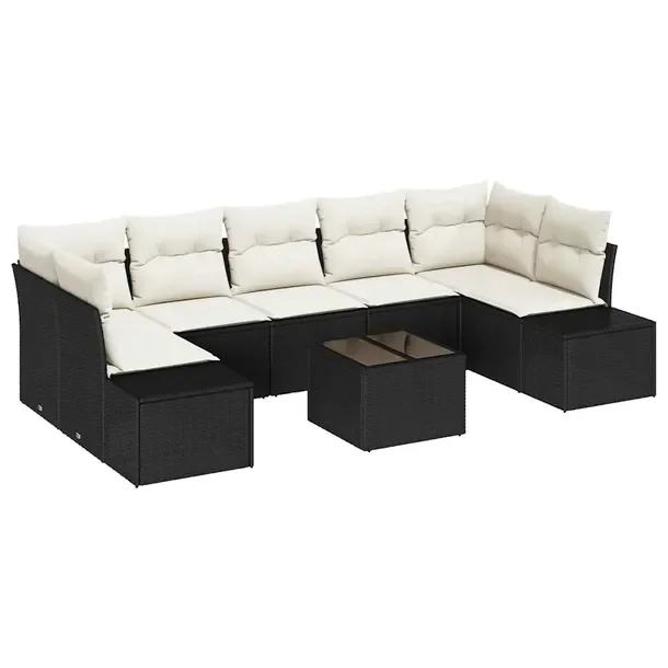 Zestaw 8-częściowy sof ogrodowych, czarno-biały, polirattan, 60 cm głębokoś