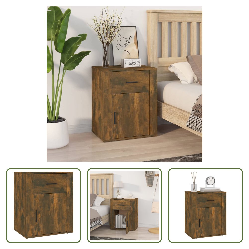 The Living Store szafka nocna dąb wędzony 50x36x60 cm materiał drewnopochodny