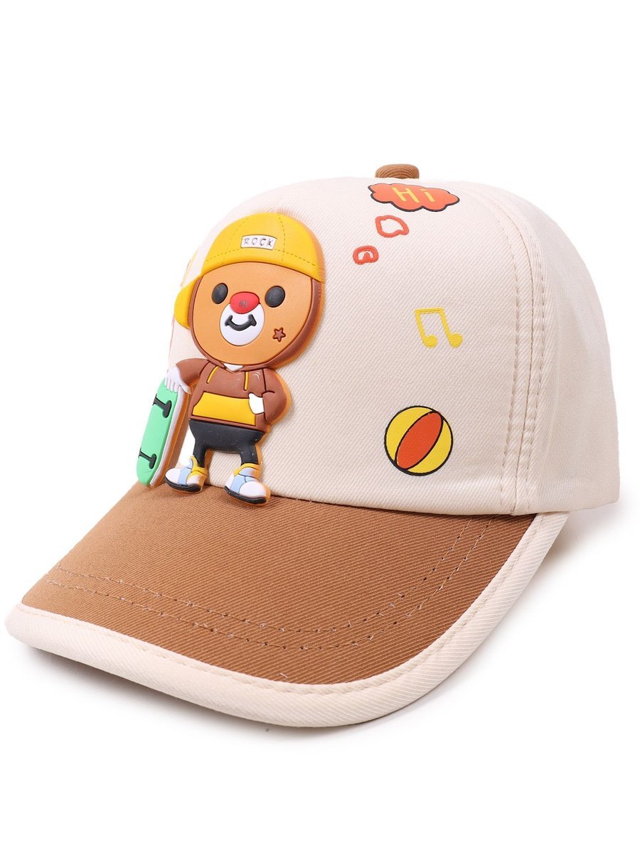 Czapka z daszkiem bejsbolówka dziecięca unisex miś z deskorolką ecru 50-54 YOCLUB