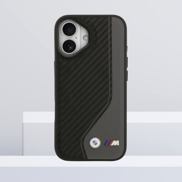 BMW futerał do IPHONE 17 kompatybilny z MagSafe BMHMP17S25PCCSCAK PU Carbon Logo anthracite