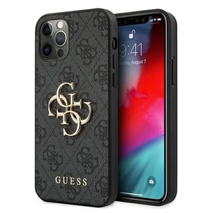 Guess 4G Big Metal Logo - Etui iPhone 12 / iPhone 12 Pro szary - Etui i futerały do telefonów - miniaturka - grafika 1
