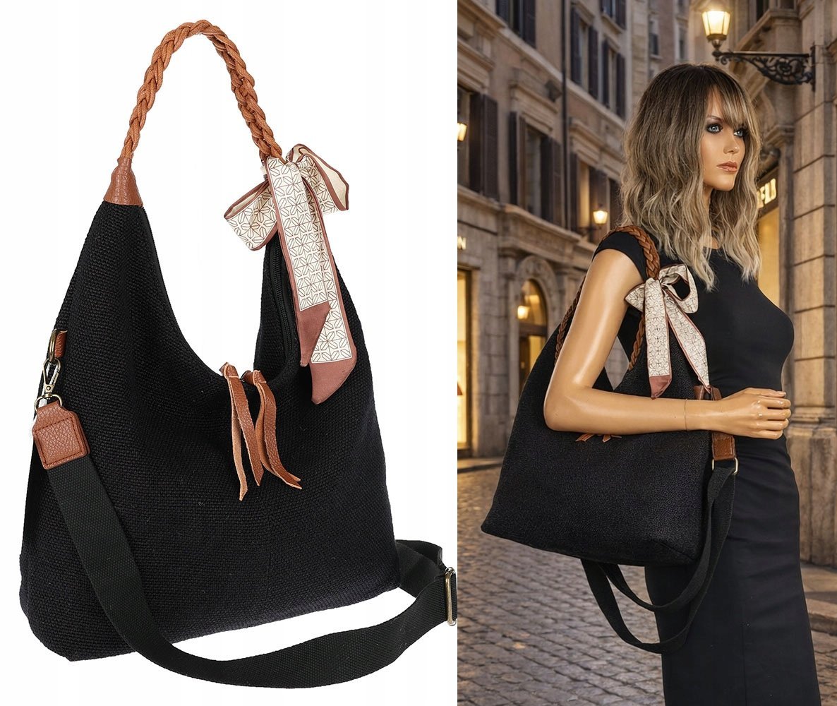 Torebka Damska Worek Shopper Torba na Ramię duża pajemna MA359 Czarna