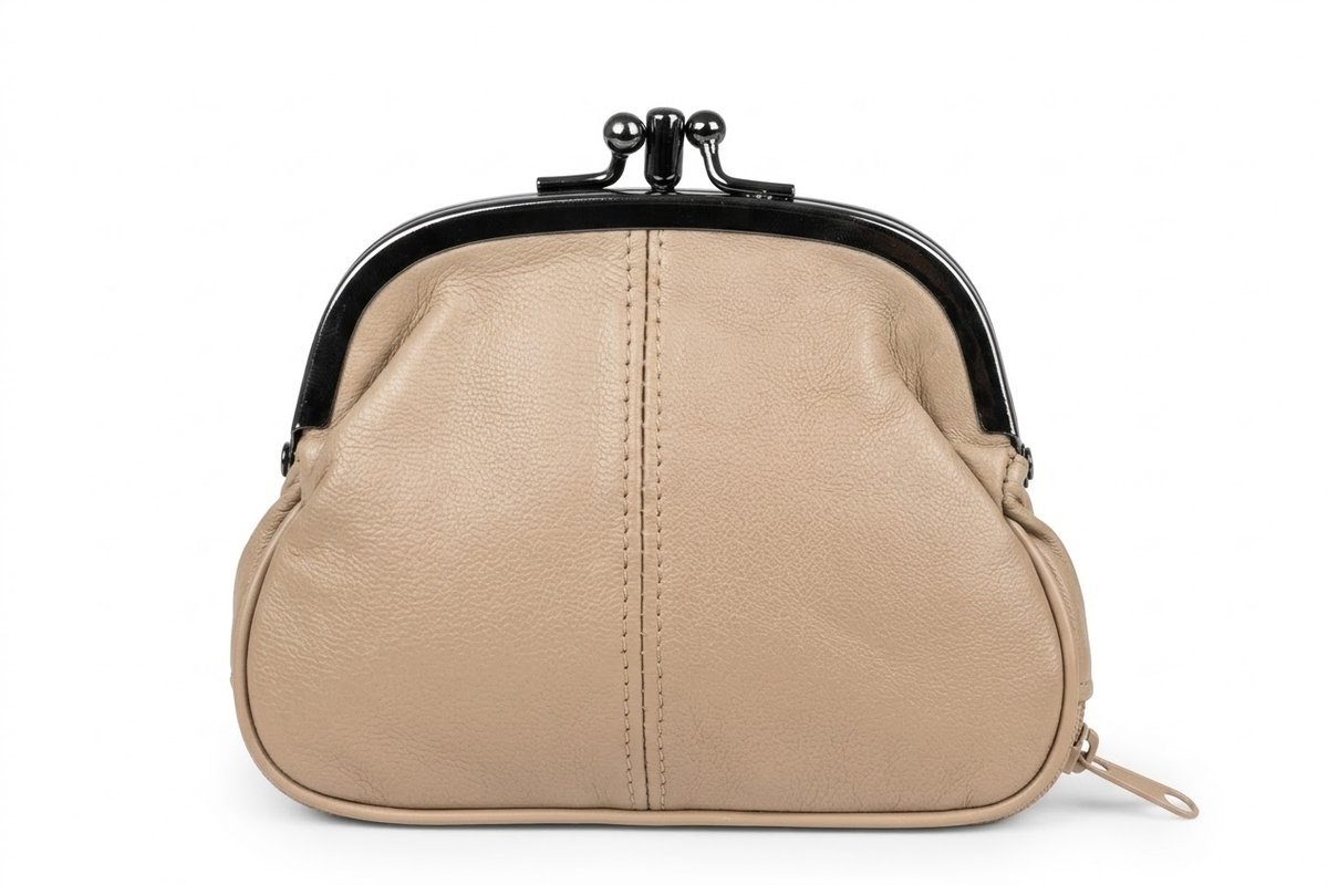 Średnia Portmonetka Skórzana Kaletnik Beżowa