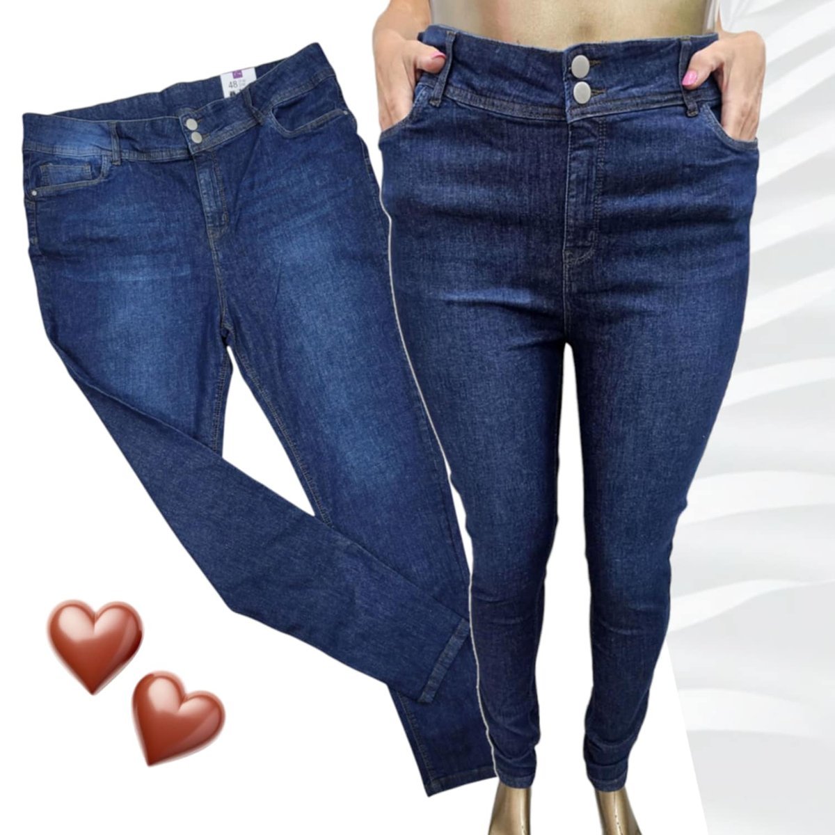 DAMSKIE SPODNIE SKINNY JEANS 48 50 4XL 5XL duży rozmiar bawełna wysoki stan