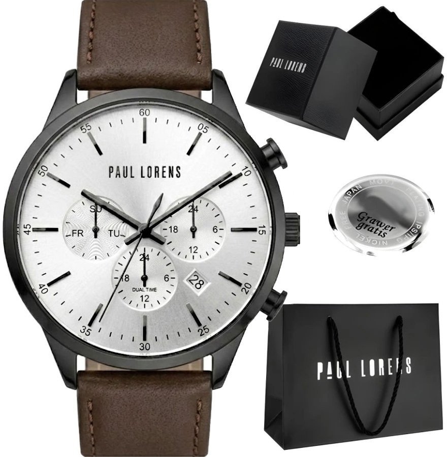 Zegarek Paul Lorens Zegarek męski Paul Lorens LARGO skórzany Dual Time idealny na prezent