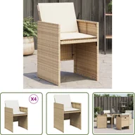 Fotele i krzesła ogrodowe - The Living Store Krzesła ogrodowe z poduszkami 4 szt. Beżowy polirattan - miniaturka - grafika 1