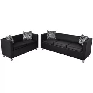 vidaXL Czarna sofa ze sztucznej skry 2+3 - Komplety wypoczynkowe - miniaturka - grafika 1