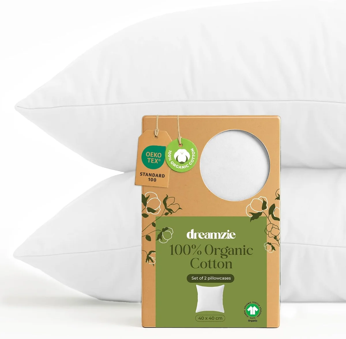 Poszewki na poduszki 40x40 cm bawełna organiczna biała - 2 szt. z zamkiem