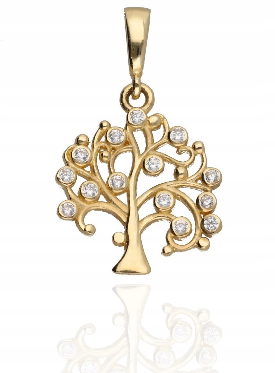 Złota Zawieszka Drzewo Drzewko Rodzina Szczęścia Cyrkonie 585