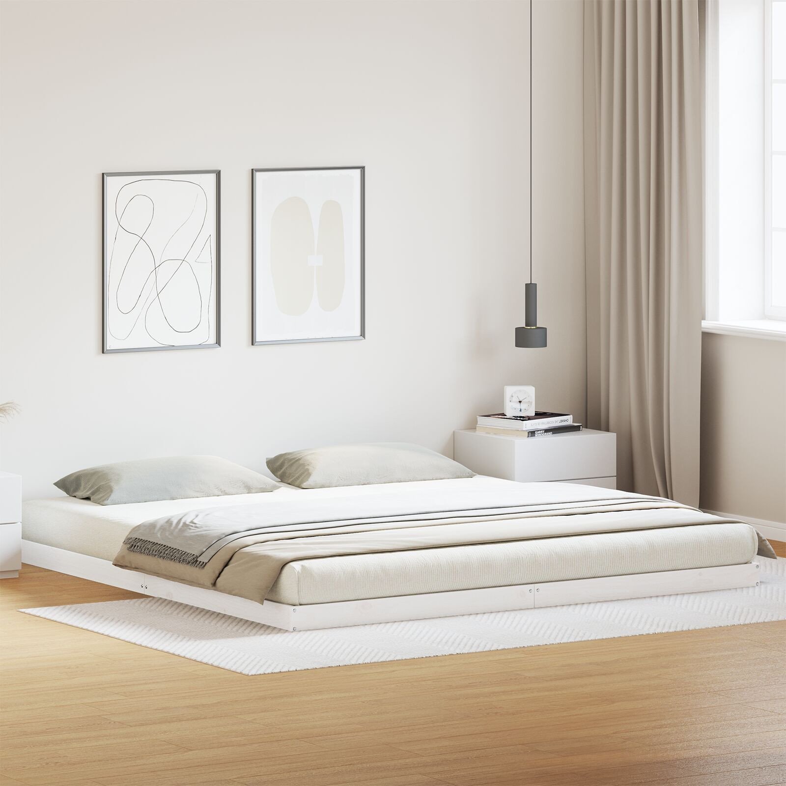 vidaXL Rama Łóżka Podłogowego Biała 180x220 cm Solidne Drewno Sosnowe