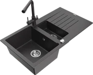 Zlewozmywaki z baterią - Mexen Matias zlewozmywak granitowy 1,5-komorowy z ociekaczem i baterią kuchenną Duero, czarny nakrapiany - 6502-76-671600-76 - miniaturka - grafika 1