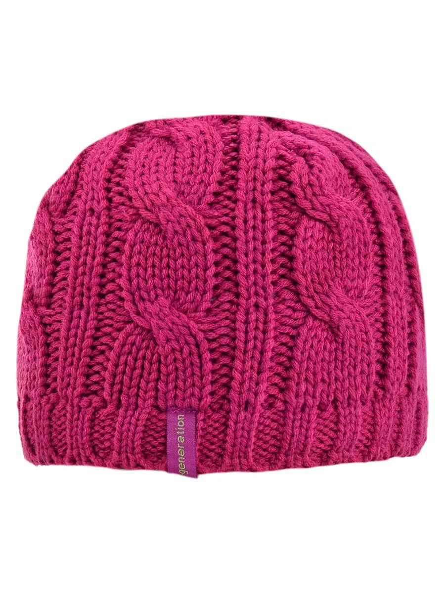 Dziewczęca czapka beanie w plecione warkocze różowa Doll r.51