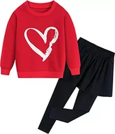 Bluzki dla niemowląt - Little Hand Zestaw odzieży dziecięcej dla dziewczynek, w kształcie serca, bluza z długim rękawem, top + spodnie spódniczka, 2-częściowy zestaw strojów, 2-czerwony, 134 cm - miniaturka - grafika 1