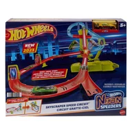 Tory, garaże, parkingi - Hot Wheels, Neon Speeders, Neonowy Superwyścig, zestaw do zabawy z autkiem - miniaturka - grafika 1