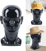 Manekiny wystawowe - Męska głowa modela 50cm PVC wolnostojąca peruka głowa dekoracja głowa manekin głowa kapelusz stojak okulary peruki manekiny (błyszcząca czerń) - miniaturka - grafika 1