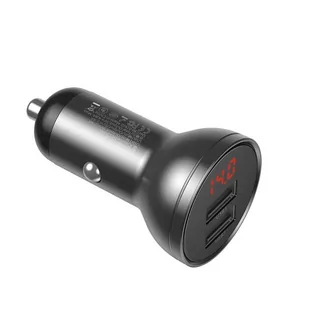 Baseus ładowarka samochodowa 2x USB 4,8A 24W z LCD + kabel 3w1 USB - USB Typ C / micro USB / Lightning 1,2m czarny (TZCCBX-0G) - Ładowarki samochodowe - miniaturka - grafika 2
