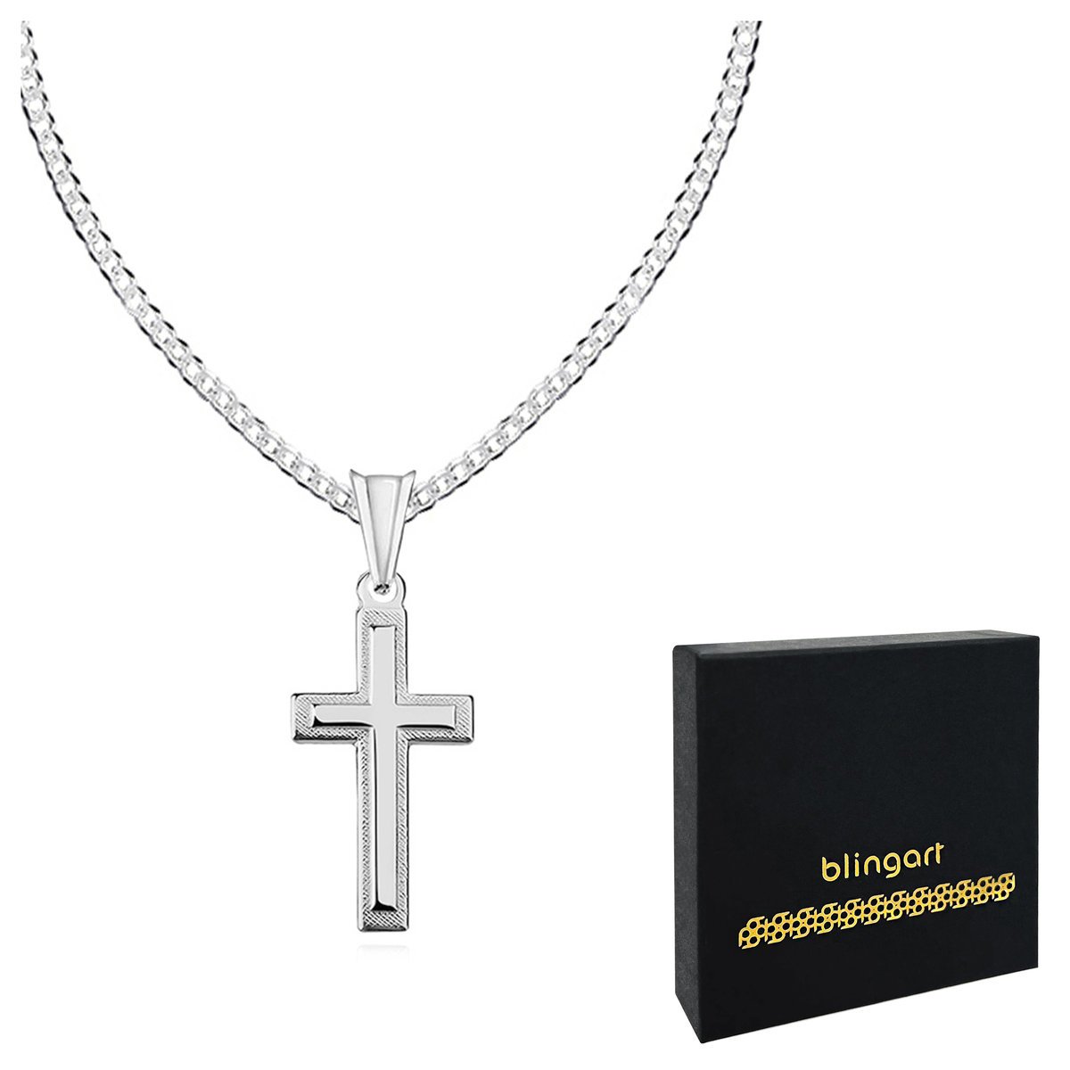 Srebrny krzyżyk ZDOBIONY drobny z łańcuszkiem 925