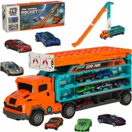 Zabawki konstrukcyjne - Tor wyścigowy samochodowy laweta transporter 6 el. pomarańczowy - miniaturka - grafika 1
