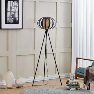 Lampa podłogowa Lindby Tamira, czarna, rattan, 143 cm wysokości, E27 - Lampy stojące - miniaturka - grafika 1