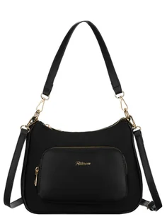 Czarna torebka damska PETERSON miejska mała listonoszka do ręki lub na ramię kieszonki na suwak odpinany pasek złote okucia - Torebki damskie - miniaturka - grafika 1