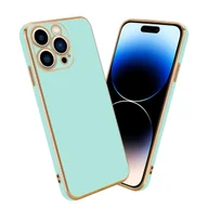 Etui i futerały do telefonów - Pokrowiec Do Apple iPhone 14 PRO MAX Etui w Glossy Miętowa Zielona - Złoto TPU Silikonowe Obudowa Case Cover Cadorabo - miniaturka - grafika 1