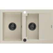 Zlewozmywaki - Mexen Gaspar zlewozmywak granitowy 1,5-komorowy z ociekaczem 737 x 475 mm, beżowy, syfon czarny - miniaturka - grafika 1