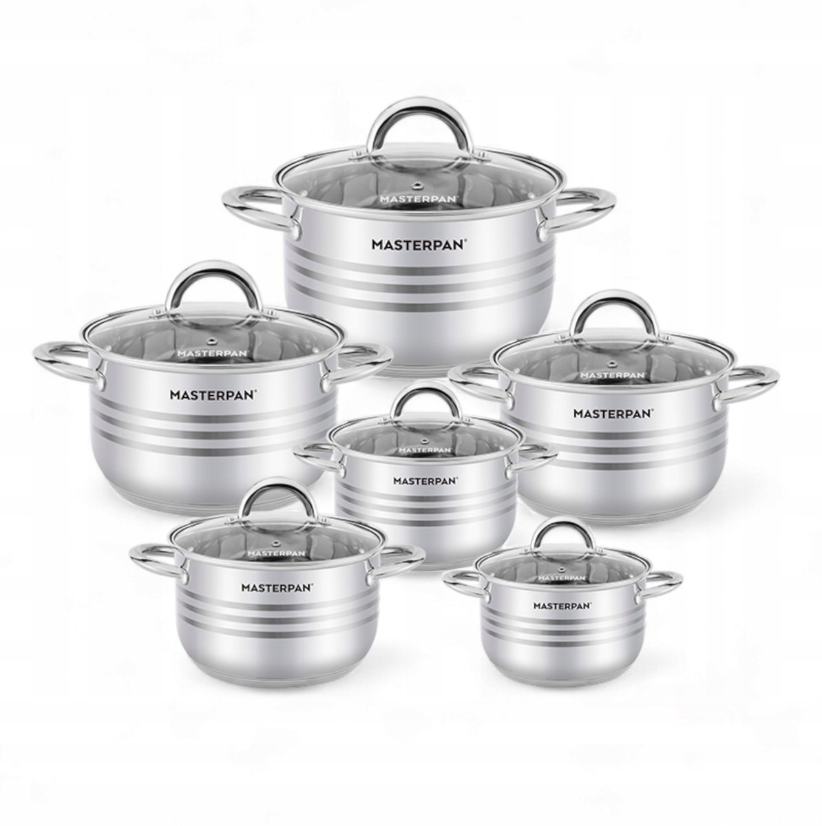 Komplet Zestaw Garnków ze Stali Nierdzewnej Indukcja Gaz 12 el Dno 5 warstw