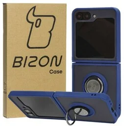 Bizon Etui z uchwytem na palec Case Hybrid Ring do Galaxy Z Flip6, przydymione z granatową ramką - Etui i futerały do telefonów - miniaturka - grafika 1