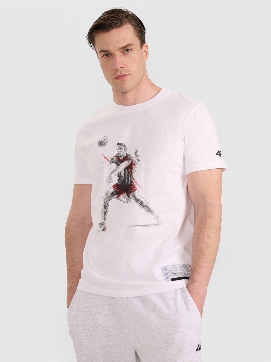T-shirt regular z nadrukiem siatkarskim męski 4F 4FRAW25TTSHM3237-10S Biały XXL
