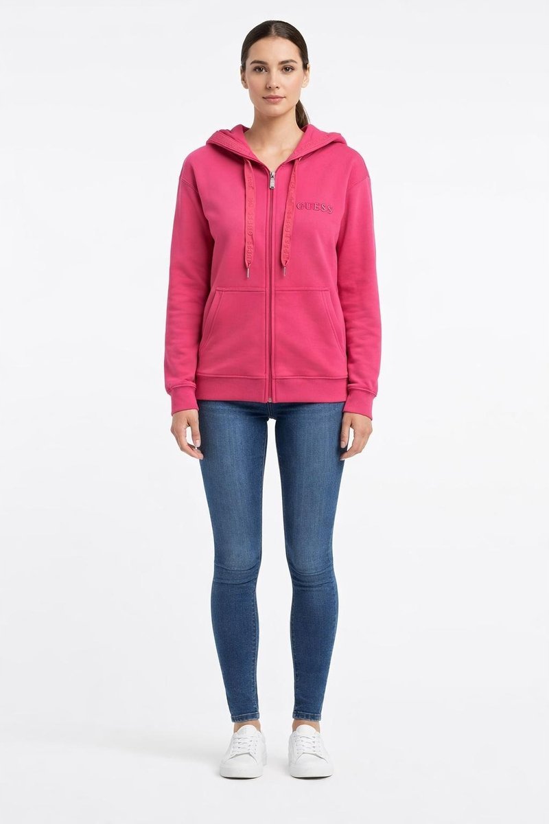 GUESS RÓŻOWA BLUZA DAMSKA Z KAPTUREM I NADRUKIEM LOGO M 12CA