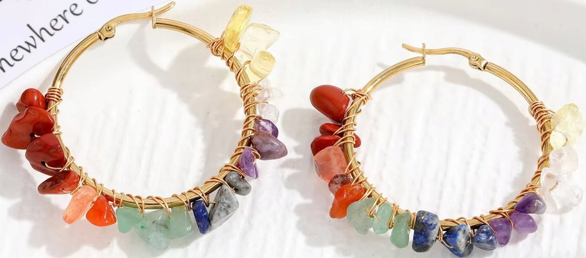 Kolczyki z Kolorowymi Kamieniami Modne Stylowe Naturalne Złote Pozłacane