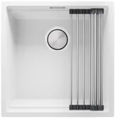 Zlewozmywaki - Primagran Zlewozmywak granitowy z dużą komorą XXL jednokomorowPraga 50 Level kolor Biały MP5KW-X0#P - miniaturka - grafika 1