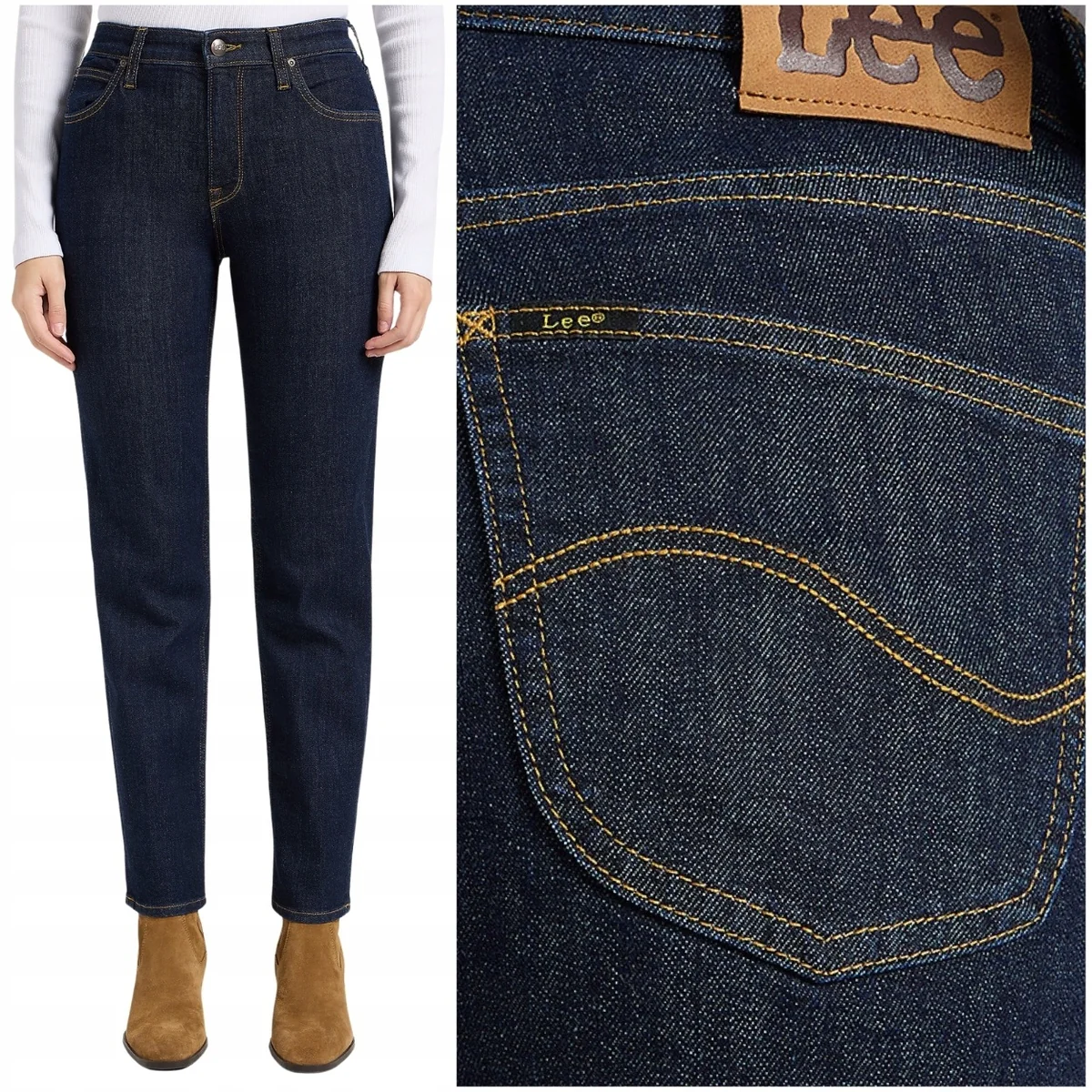 Lee Carol Deepest Space wysokie proste damskie spodnie jeansowe 7/8 W29 L29