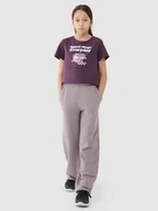 Spodnie i spodenki dla dziewczynek - 4F Spodnie dresowe z szerokimi nogawkami dziewczęce - beżowe 122 (6-7 lat) - miniaturka - grafika 1