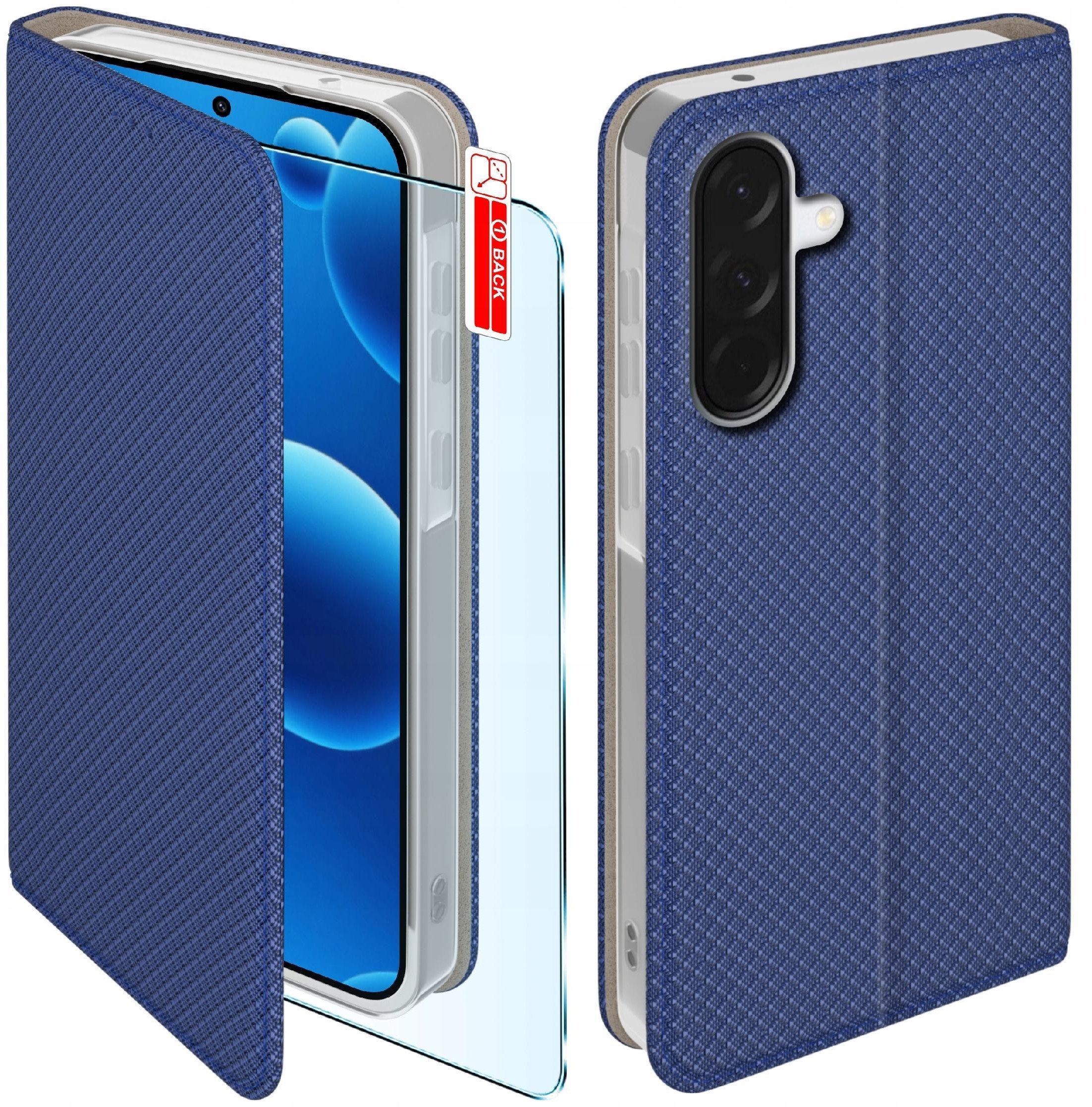 Etui z klapką do Samsung A56 5G Zamykane Granatowe Futerał + Szkło