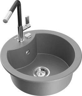 Mexen Diego zlewozmywak granitowy 1-komorowy z baterią kuchenną Flora, szary - 6512-71-670401-07 - Zlewozmywaki z baterią - miniaturka - grafika 1