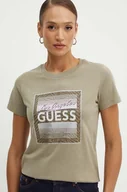 Koszulki sportowe damskie - Guess t-shirt bawełniany damski kolor zielony W4YI17 I3Z14 - miniaturka - grafika 1