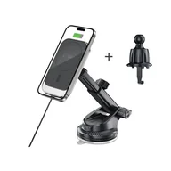 Uchwyty samochodowe do telefonów - Uchwyt na telefon TECH-PROTECT V9 Magsafe Dashboard & Vent Wireless Charger 15W Czarny - miniaturka - grafika 1