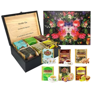 Ekspozytor drewniany - CZARNY W KWIATY - 60 saszetek - Herbata - miniaturka - grafika 1
