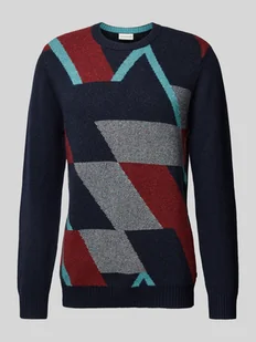 Sweter o kroju regular fit z dzianiny z dodatkiem wełny z wielokolorowym, geometrycznym wzorem - Swetry męskie - miniaturka - grafika 1