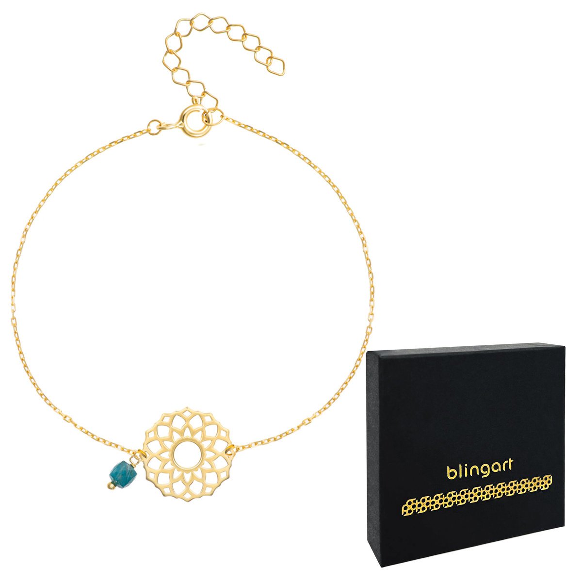 Bransoletka srebrna damska ażurowa kamień apatyt REGULOWANA POZŁACANA 925