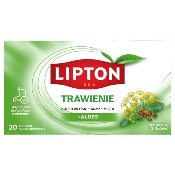 Lipton na TRAWIENIE herbata ziołowa z ALOESEM i Koprem Włoskim 20 kopert