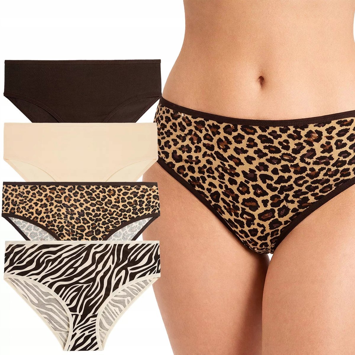 Majtki Damskie Figi Bikini w Zwierzęce Wzory 4-pak WIELOKOLOROWY MORAJ - S