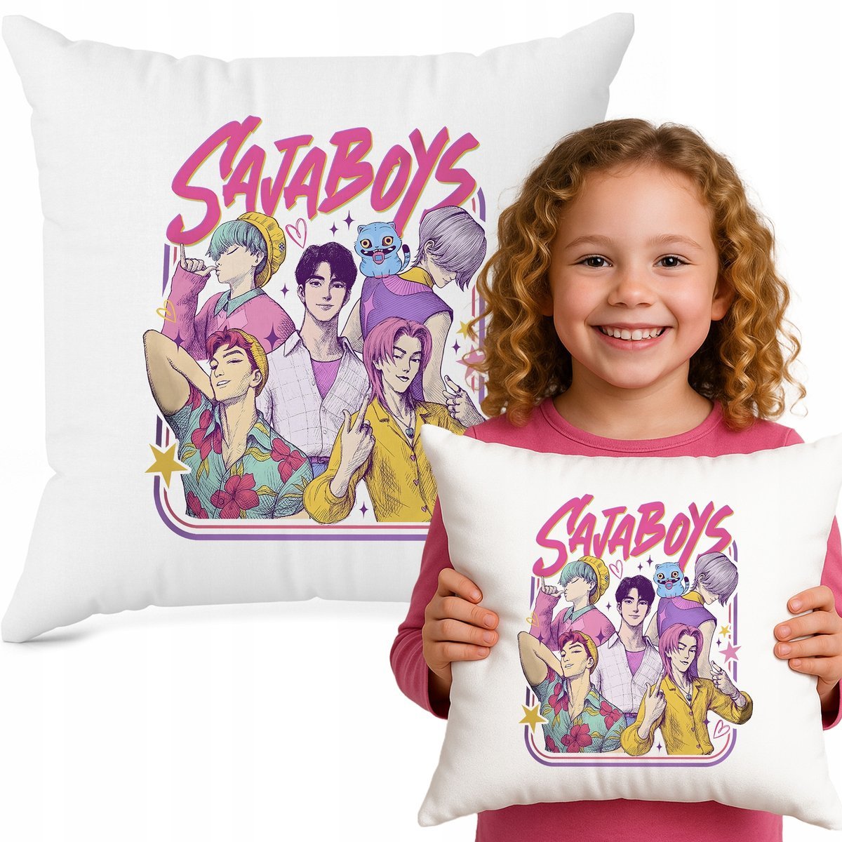 Poduszka Biała Ozdobna SAJA SQUAD Bajka Do Przedszkola K-pop Muzyka Wzory