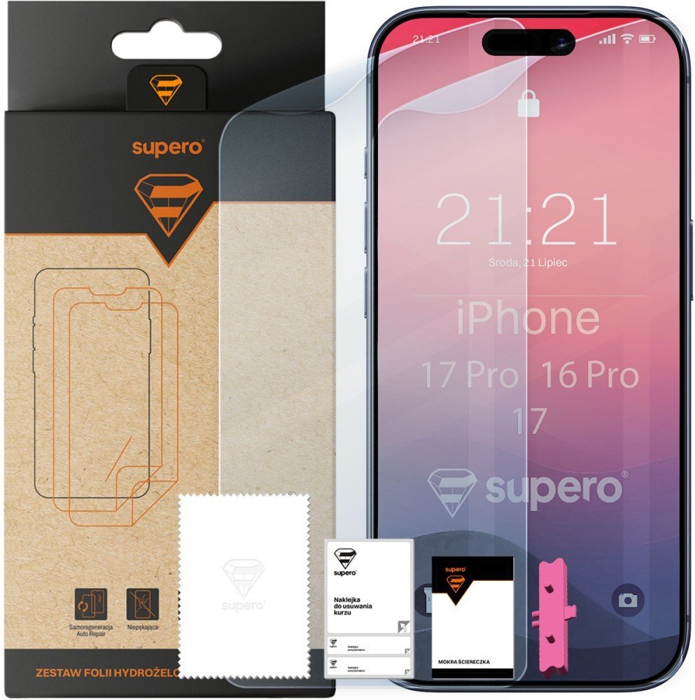 Folia hydrożelowa Supero do iPhone 17 Pro / 17 / 16 Pro, 2 szt.