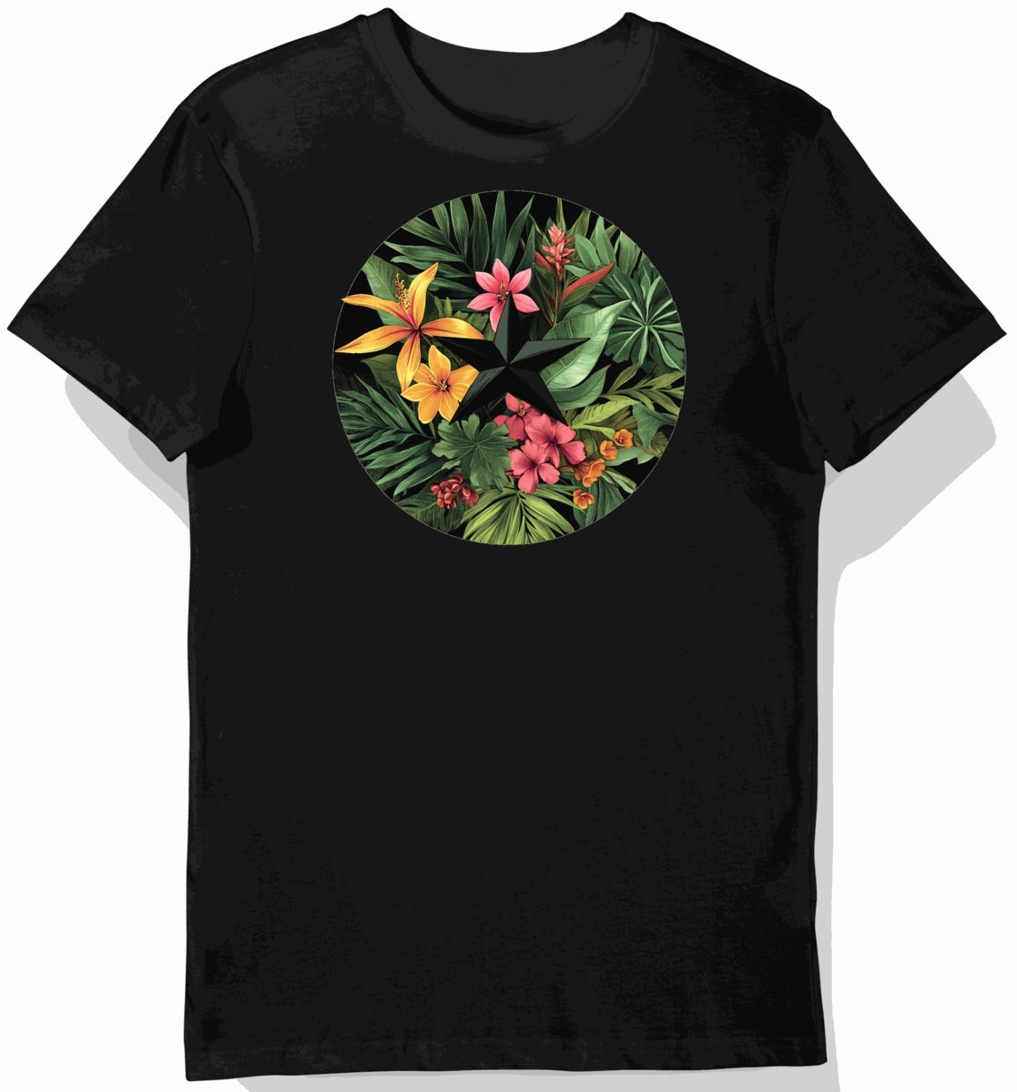 Koszulka męska czarna z motywem egzotycznych kwiatów S