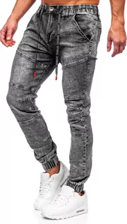 Spodnie męskie - Czarne joggery spodnie jeansowe męskie Denley TF122 - grafika 1