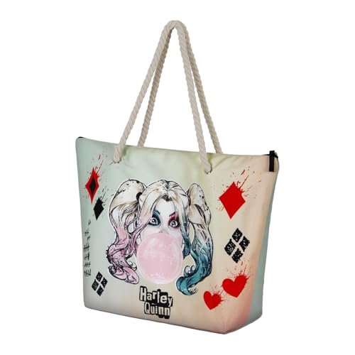 Harley Quinn Mad Love -Torba Plażowa Soleil, Beżowa, 52 x 37 cm