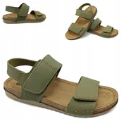 Sandały damskie - Sandały damskie SKÓRZANE 38 Regulowane na rzepy Lekkie Modne Inblu Oliwkowe - miniaturka - grafika 1