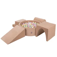 Zabawki do kąpieli - KiddyMoon Piankowy plac zabaw z piłeczkami róż pustyni: pastelowy beż-pastelowy żółty-biały-mięta-pudrowy róż basen 200/klin L/górka/tunel/schodek Z.. - miniaturka - grafika 1